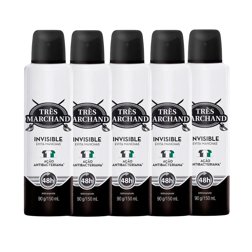 Kit Desodorante Aerossol Très Marchand Invisible 150ml - 5 Unidades