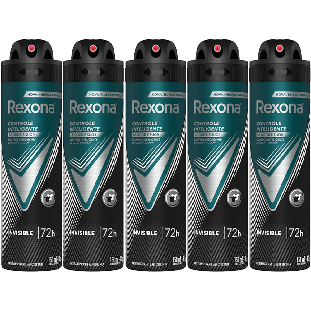 Kit Desodorante Aerosol Rexona Invisible Men 150ml - 5 Unidades