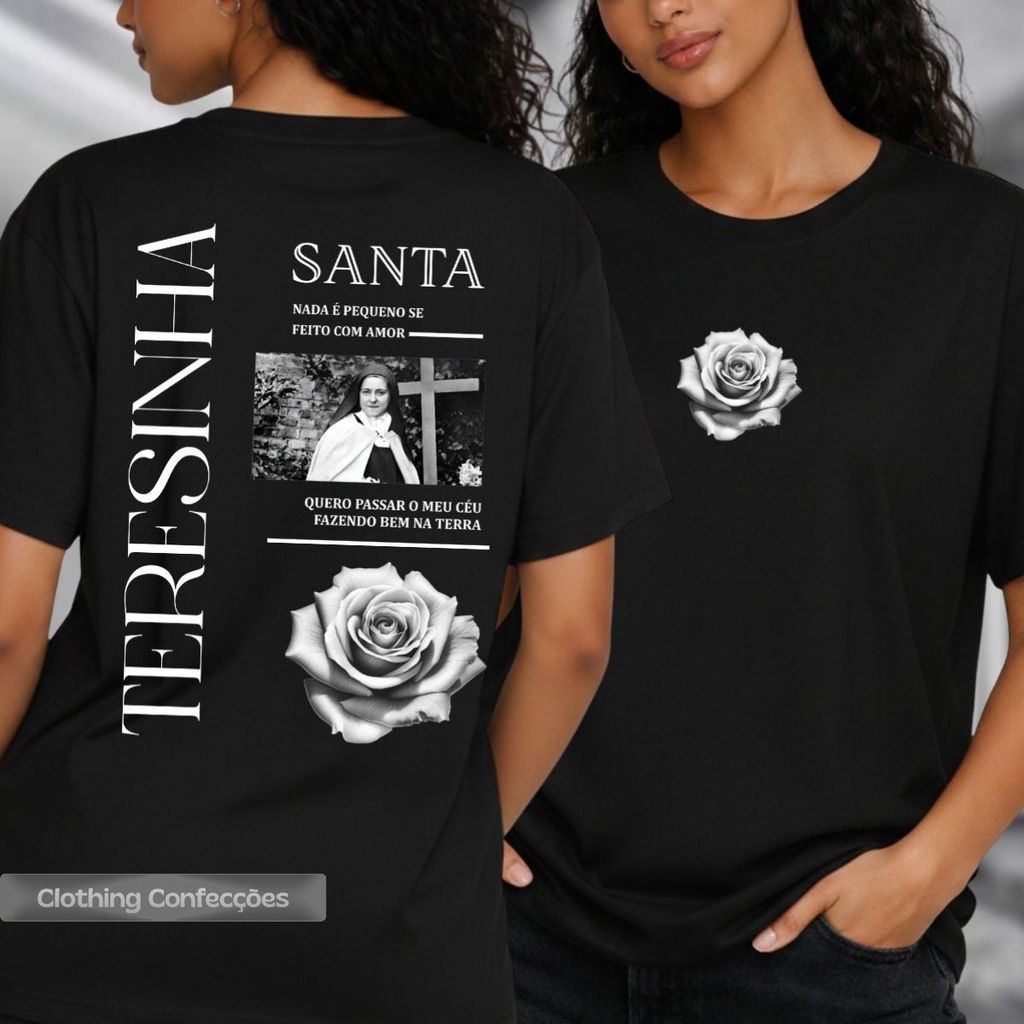 Camiseta Religiosa Santa Teresinha Do Menino Jesus Santa Das Rosas Cristãos Devotos
 em Oferta na Shopee