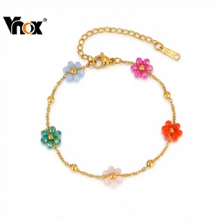 Vnox 18k Ouro Aço Inoxidável Colorido Flor Grânulo Pulseira Para Mulheres Meninas , Verão Praia Wear , Jóias Presente em Oferta na Shopee