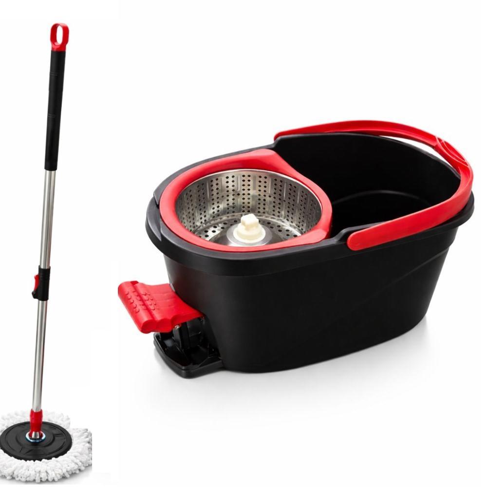 Balde Mop Turbo Pedal Giratório 360 com Centrífuga Cesto Inox 2 Áreas + Microfibra em Oferta na Shopee