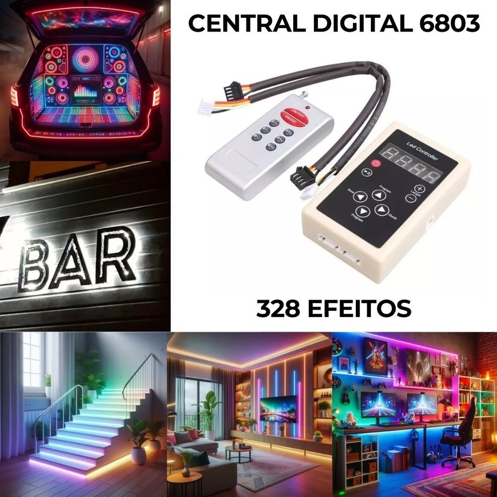 Central Controladora LED Digital 6803 RGB 12V 328 Efeitos Chroma Arco Iris Com Controle em Oferta na Shopee