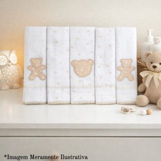 Kit Pano De Boca Bublim Com Picueta Bordado Urso - 5 Peças em Oferta na Shopee