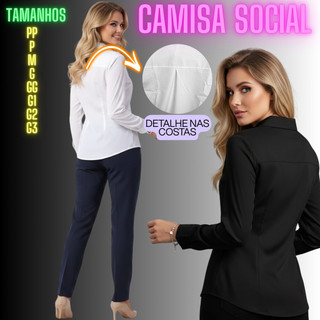 Camisa Social  Feminina Manga Longa  Elegante Crepinho Premium do P ATE G3 PLUZ ZISE Para Trabalho