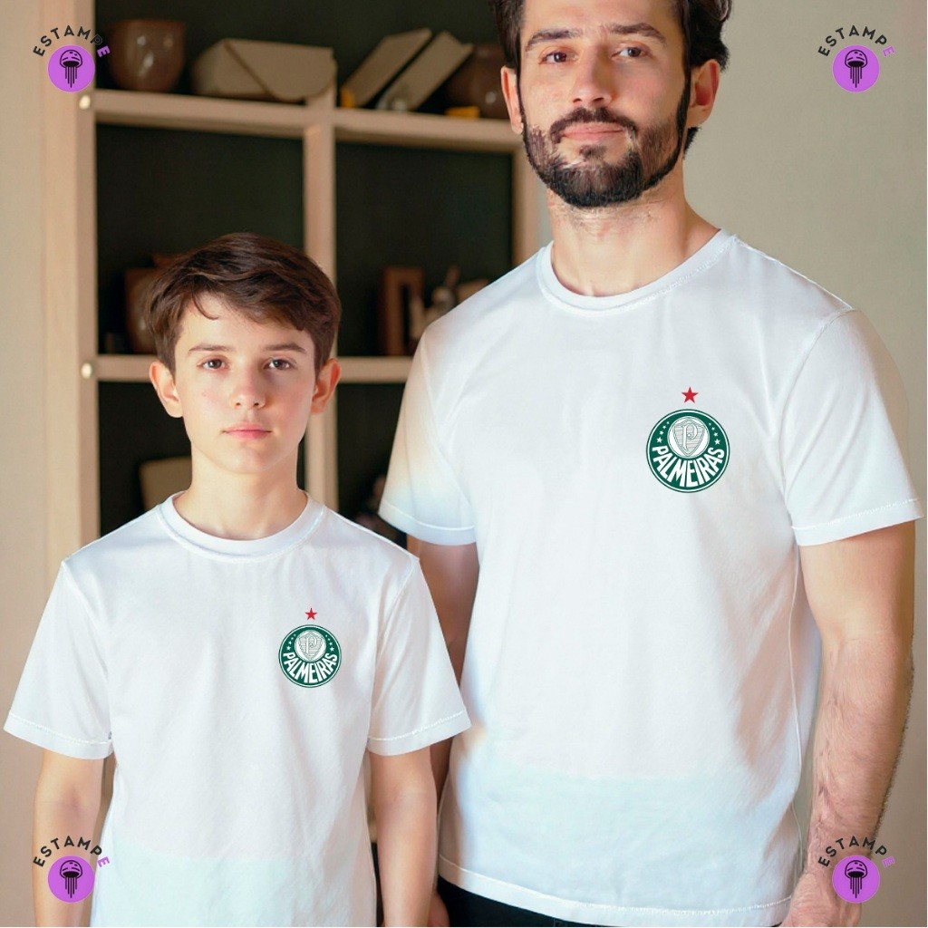 Kit 2 Camisetas Pai e Filho Corinthians Time Futebol Palmeiras Verdão Camisa 100% Algodão Premium Masculino