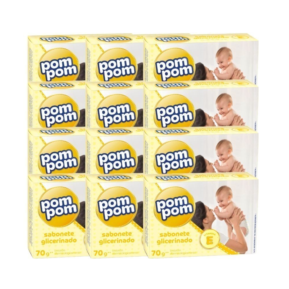 12x Sabonete Infantil em Barra Glicerinado Pom Pom 70g -  Aroma agradável