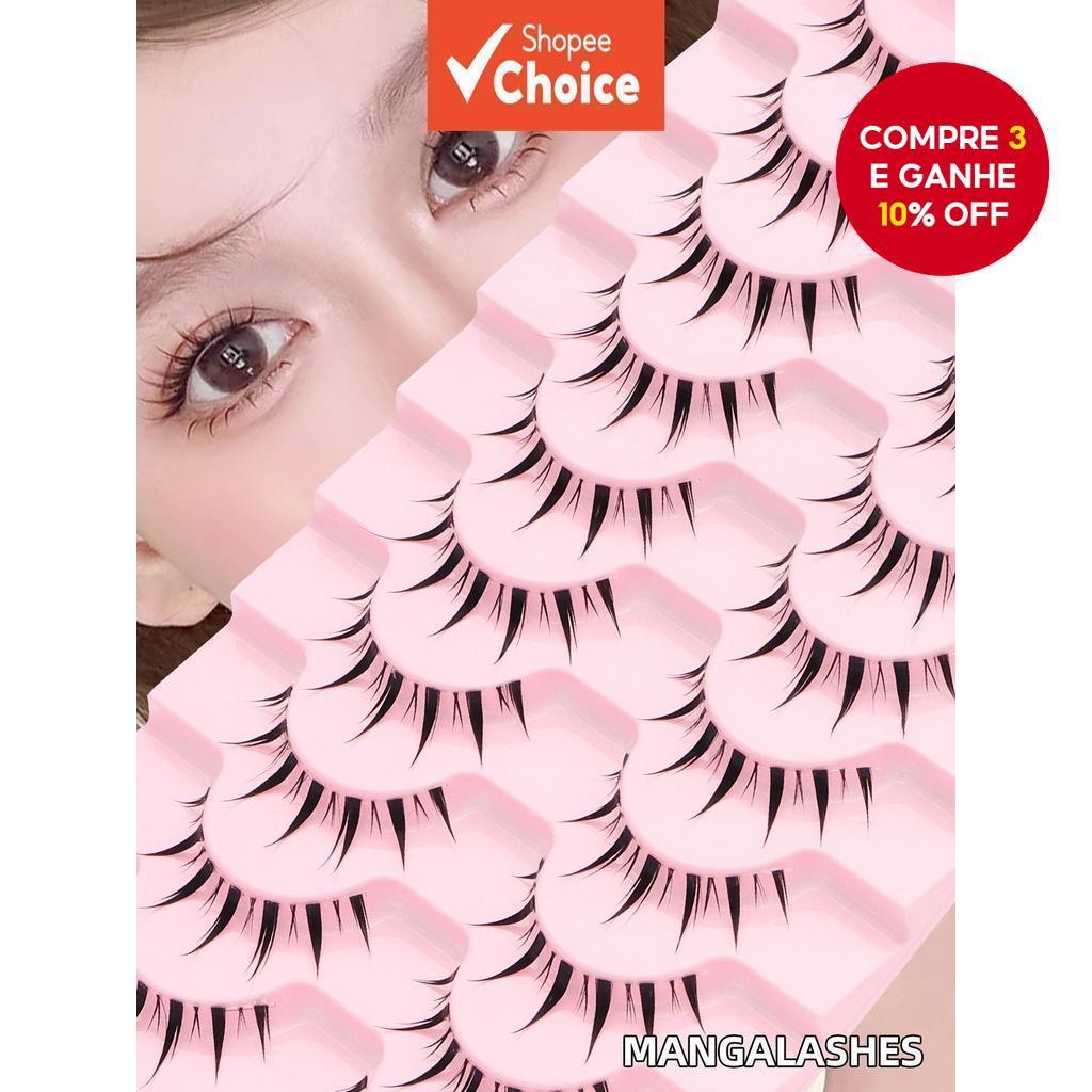 Pacote Econômico De 10 Pares De Cílios Mangá Naturais De Banda Transparente – Ajuste Duplo Para Datas Diárias/Festas , A em Oferta na Shopee