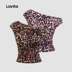 Lovito Casual Regata Animal Assimétrica Ombro Vazado Estampada Regata Slim Fit Para Mulheres L105MD274