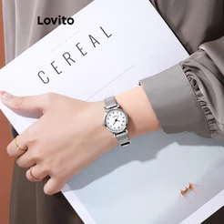 Lovito Elegante Relógio em Quartzo Básico Simples para Mulheres L69AD053 (Branco/Preto)