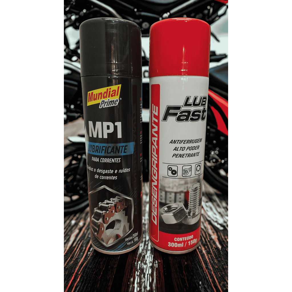 Kit Lubrificante e Desengripante Spray – MP1 Corrente 250ml + Lub Fast Antiferrugem 300ml Mundial Prime em Oferta na Shopee