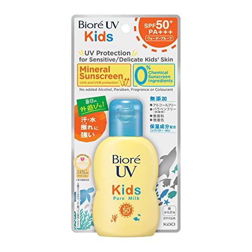 Protetor solar Biore UV Kids Pure Milk, 70ml, FPS 50/PA+++, proteção de barreira mineral sem absorvedores de UV, sem ...
