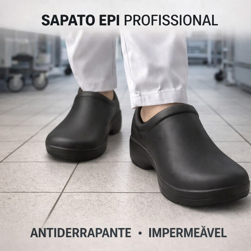 Sapato Profissional Segurança Total Epi Impermeável Antiderrapante Hospital Cozinha