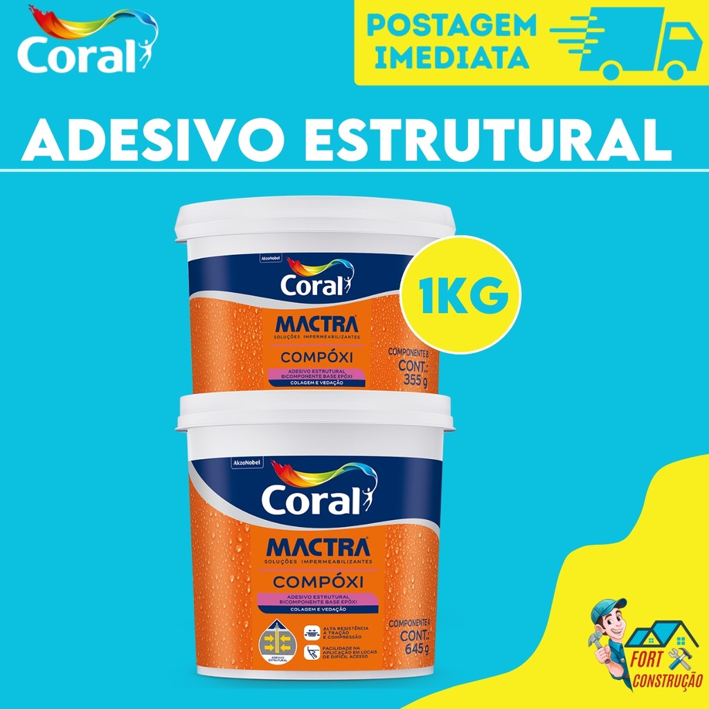 Adesivo Estrutural Epóxi Compóxi Mactra Coral Cola Concreto Ferro 1kg Semelhante ao Sikadur 32 em Oferta na Shopee