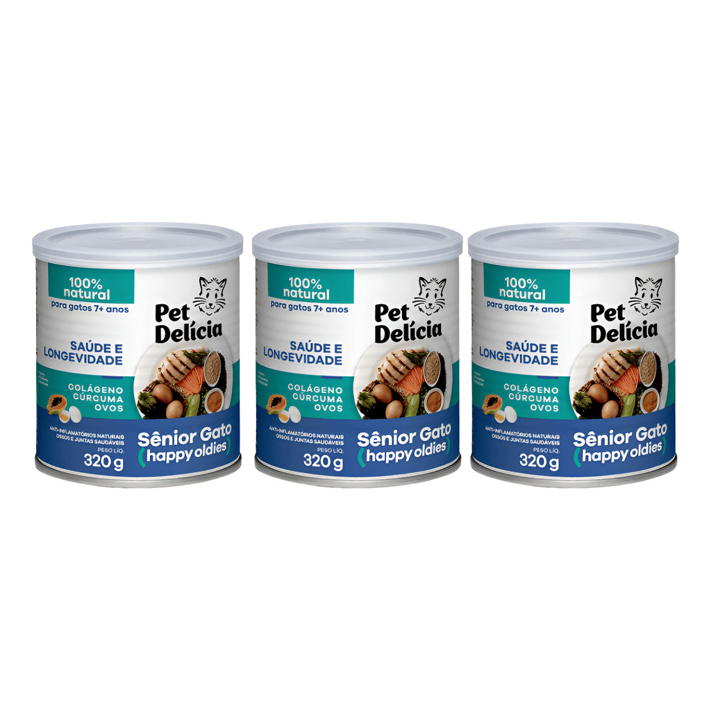 kit com 3 ALIMENTO ÚMIDO PET DELÍCIA SENIOR 320G GATOS ADULTOS