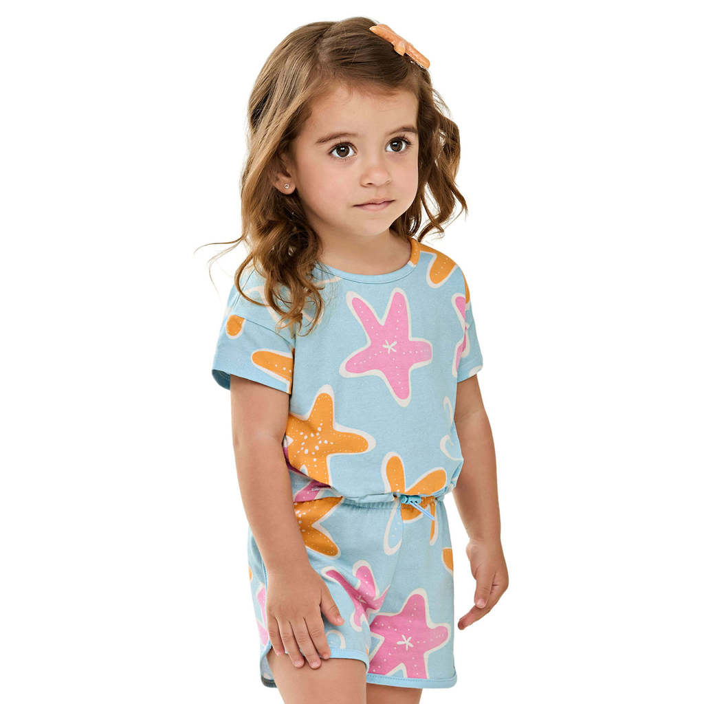 Conjunto Curto Infantil Menina Estrela-do-Mar Elian Azul