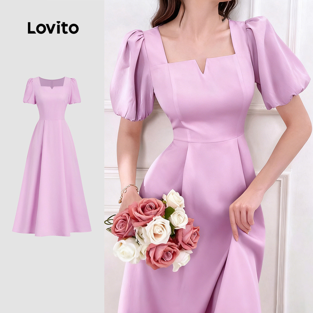 Lovito  Vestido Elegante com Zíper e Amarração Primavera/verão Roxo para Mulheres L172LD1319 em Oferta na Shopee