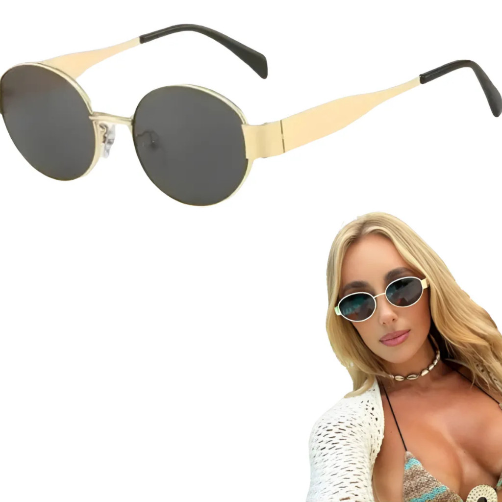 Óculos de Moda Vintage Oval para Mulheres, Armação de Metal Pequena, Óculos de Moda Femininos, Acessórios de Praia