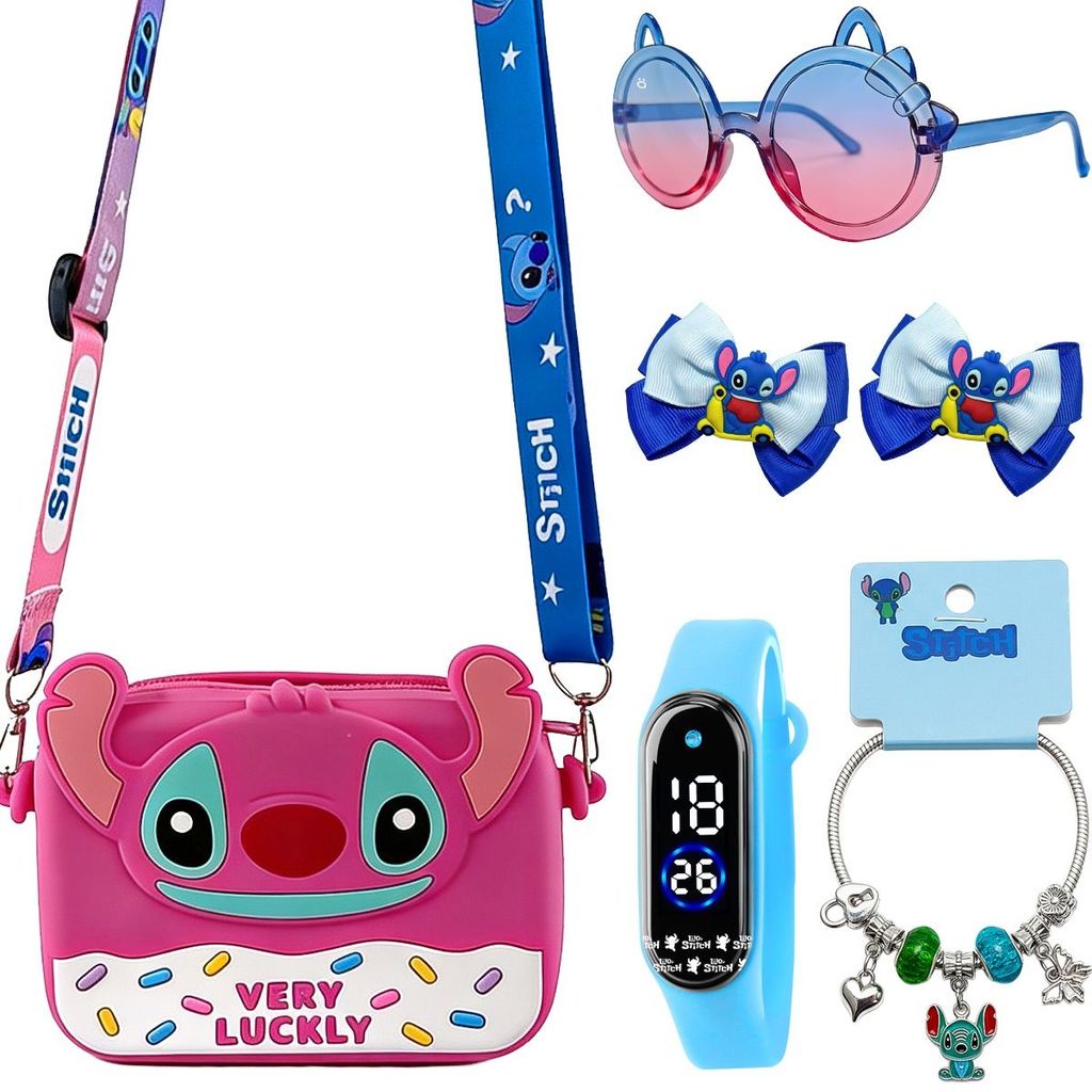 Relogio Digital Infantil + Bolsa Oculos + Pulseira Presilha azul tic tac protecao uv casual menina