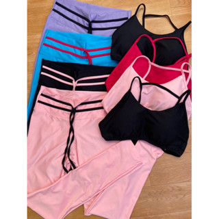 Conjunto de calça + top alça fina fitness em Oferta na Shopee