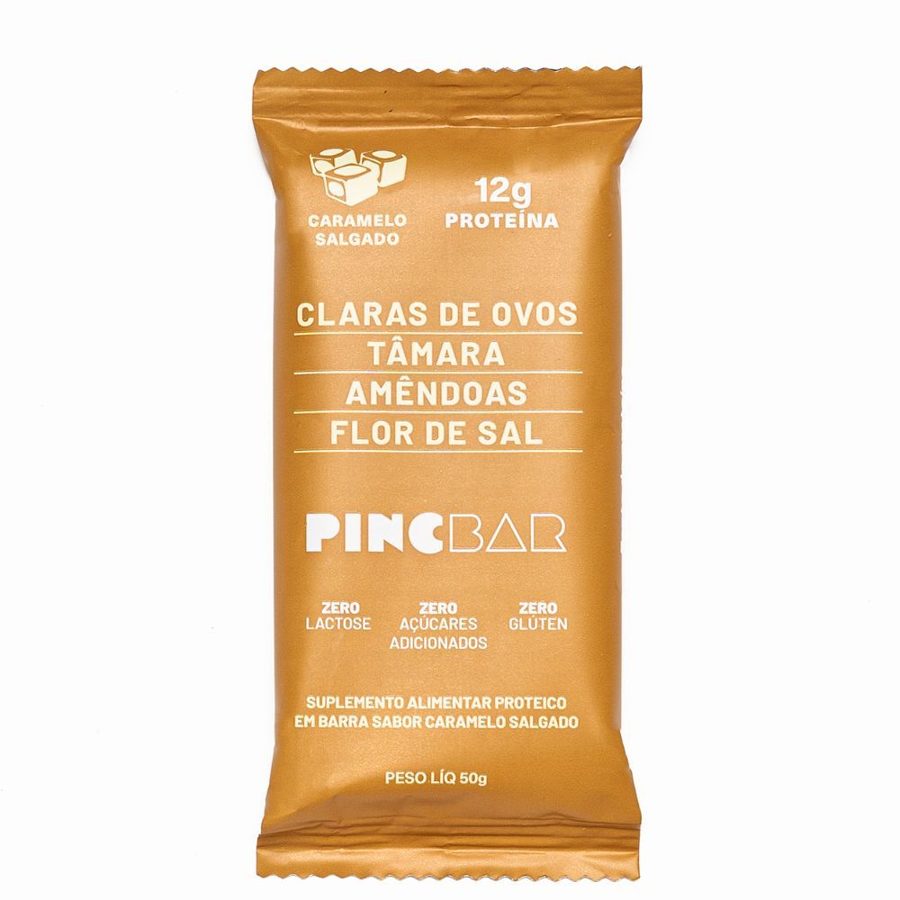 Barra de Proteína Pincbar Caramelo Salgado, Clara de Ovos, Tâmara, Amêndoas, Flor De Sal 50g em Oferta na Shopee