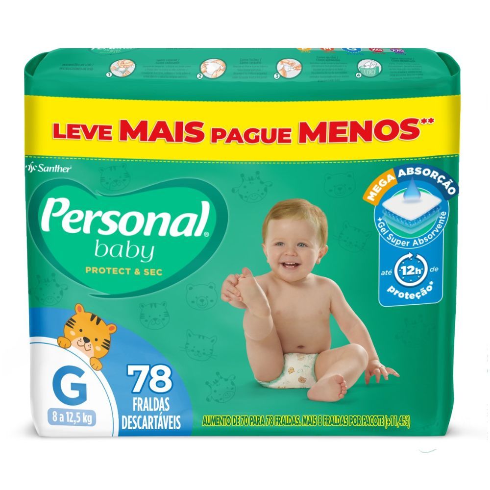Fralda Infantil Personal Baby Protect & Sec Tamanho G Com 78 Tiras em Oferta na Shopee