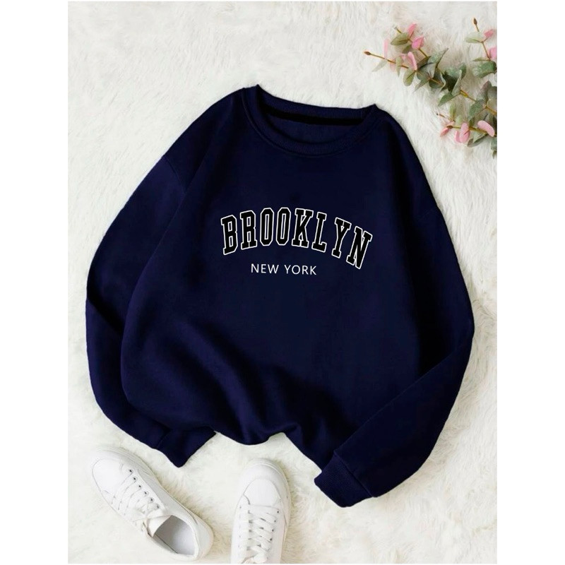 Moletom Feminino Careca Brooklyn Gola Redonda Blusa Frio Básico Casaco Flanelado Algodão