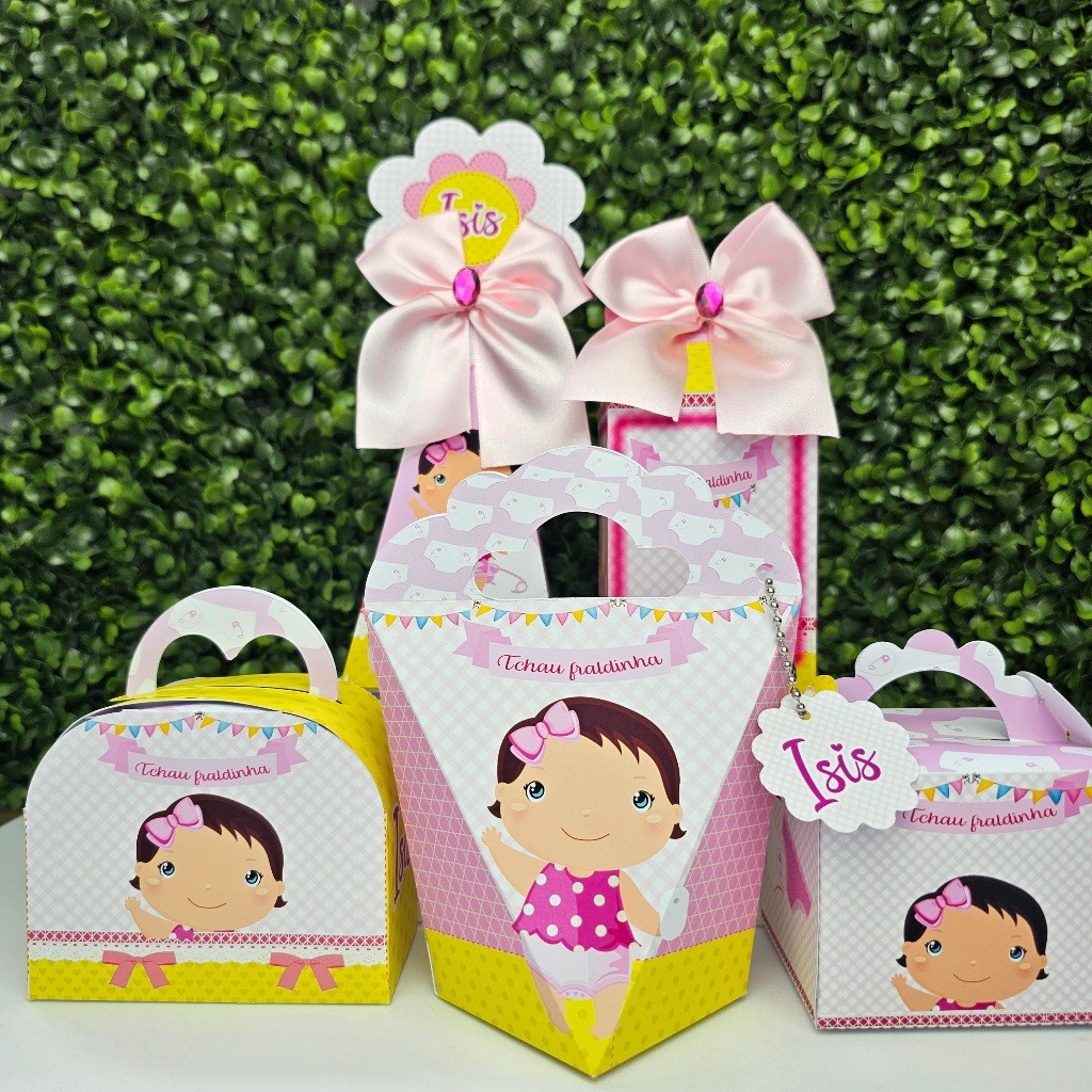 Kit Caixa Montada TCHAU FRALDINHA MENINA - Personalizados - Festa infantil - Aniversário - Lembrancinha