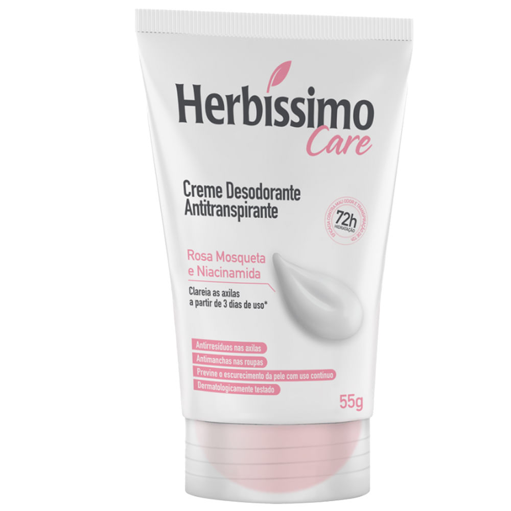Desodorante Antitranspirante Creme Herbíssimo Care Rosa Mosqueta e Niacinamida 55g em Oferta na Shopee