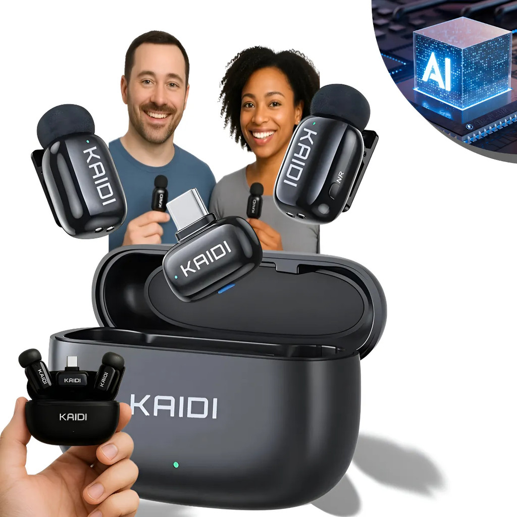 Microfone Lapela Duplo Anti Ruído Tipo-C Sem Fio com Mudança de Voz Por IA para Android e iPhone 15+