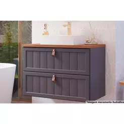 Gabinete de Banheiro Suspenso Sense 1 Gaveta e 1 Porta Basculante c/Cuba 80cm Titanium - MGM