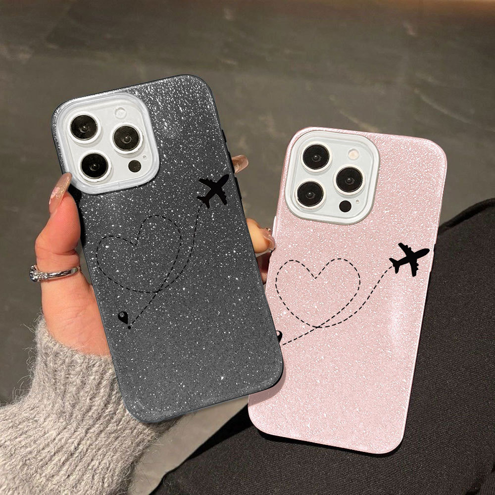 Capinha Capinhas Diferentes Capa iPhone Capinha iPhone Coração Avião Brilho Para 17 16 15 14 13 12 11 Pro Max