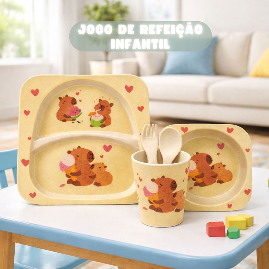 kit Introdução Alimentar Bebê Pratinho Alimentação Infantil Capivara Kit de Alimentação para Bebê