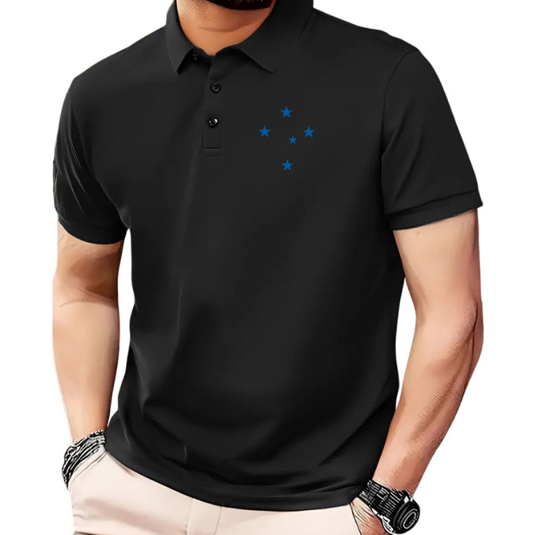 Camisa masculina polo estrela esportiva malha piquet 3 botões