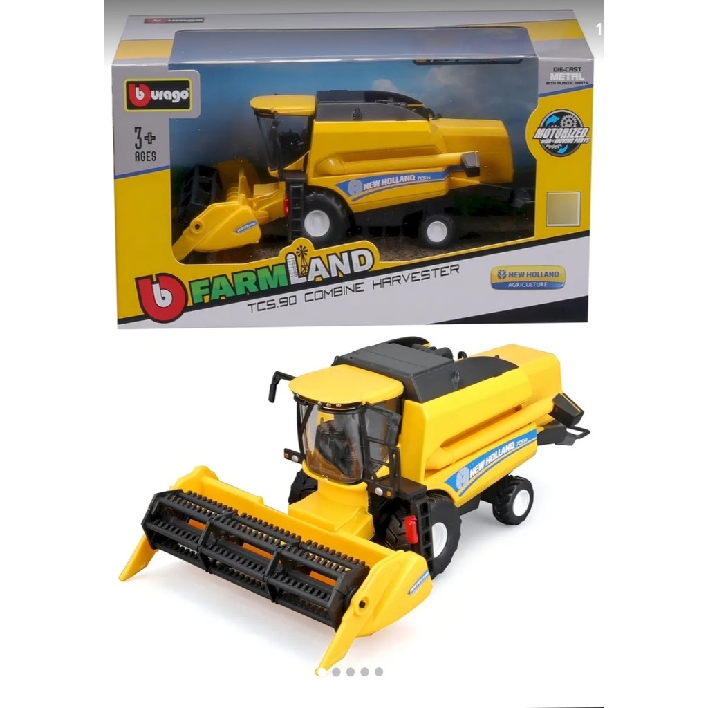 Miniatura Trator Agrícola New Holland TC5.90 c/ Colheitadeira de Grãos - Farm Land - Burago