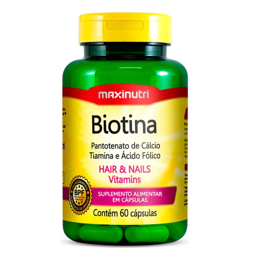 Biotina Maxinutri Vitamina B1 B5 Ácido Fólico 60 Cápsulas em Oferta na Shopee