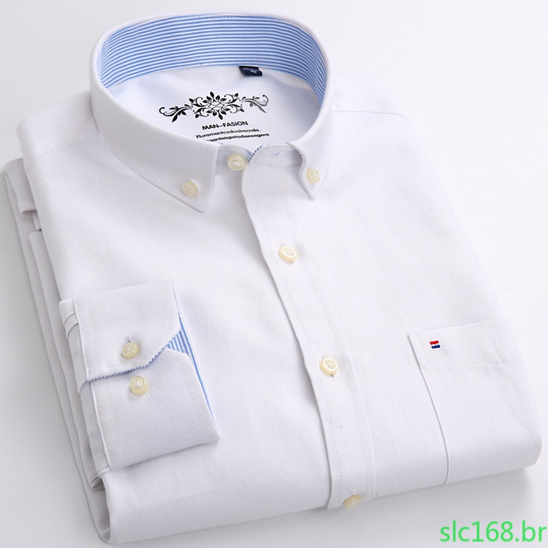 Camisa Social Masculina Oxford de Manga Longa Casual Slim Fit 026 OOGG