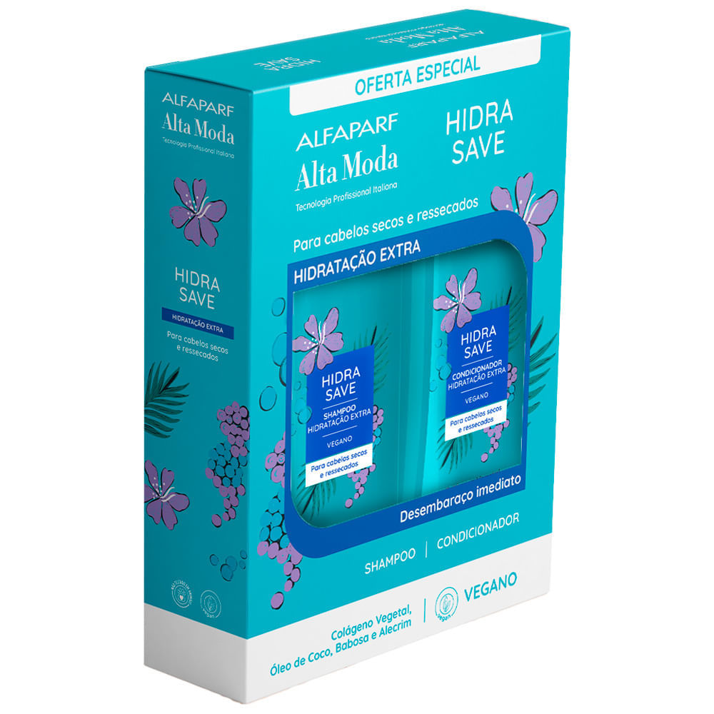 Kit Shampoo e Condicionador Alta Moda Hidra Save Vegano 300ml Cada em Oferta na Shopee