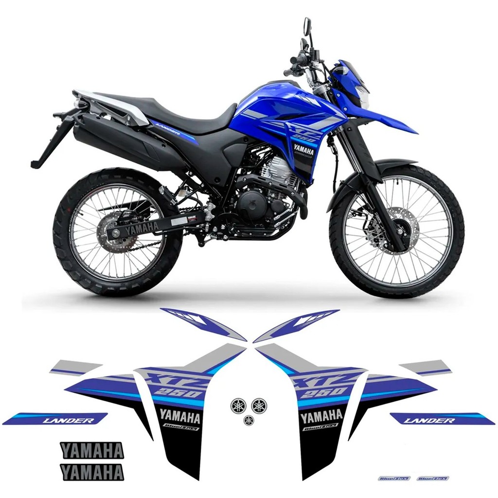 Kit Faixa Cartela Adesivos Completo Carenagem Compatível Com Moto Yamaha Xtz 250 Lander Azul 2020/2021