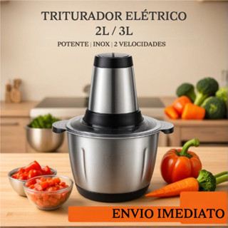 Moedor Triturador Processador Elétrico 2L Alimentos Carnes Legumes Aço Inox Multifuncional 110V/220V PRONTA ENTREGA em Oferta na Shopee