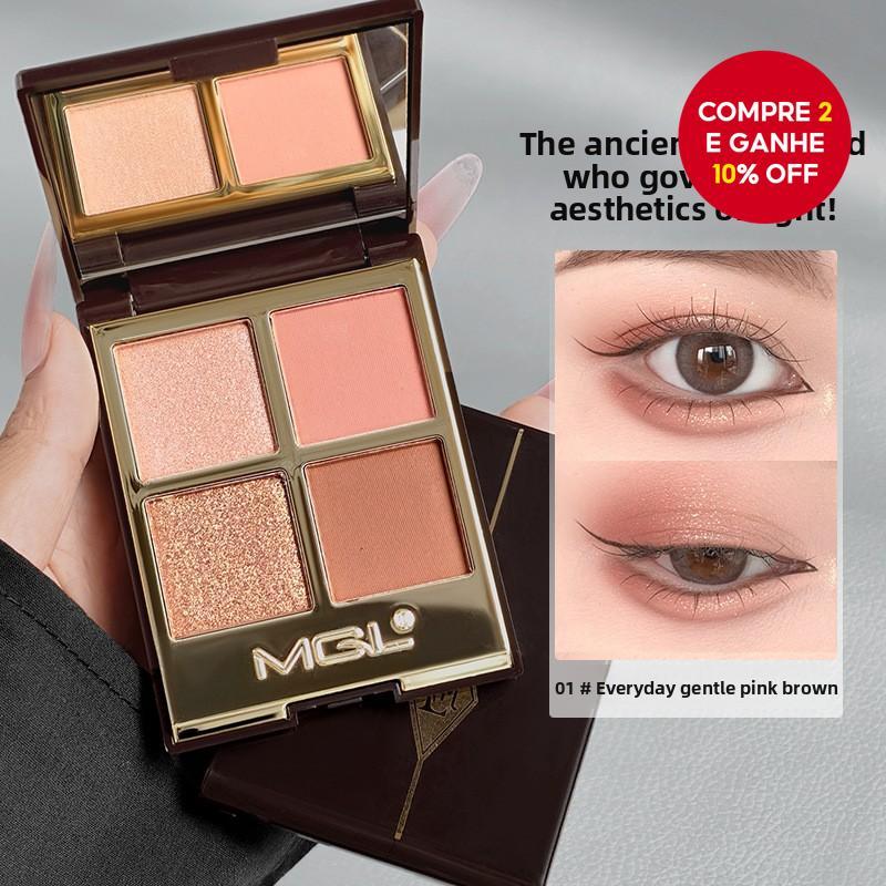 Paleta De Sombras MGL De 4 Cores , Perolada E Fosca , Tom De Terra Marrom Rosa , À Prova D'água De Suor , Multiuso Para