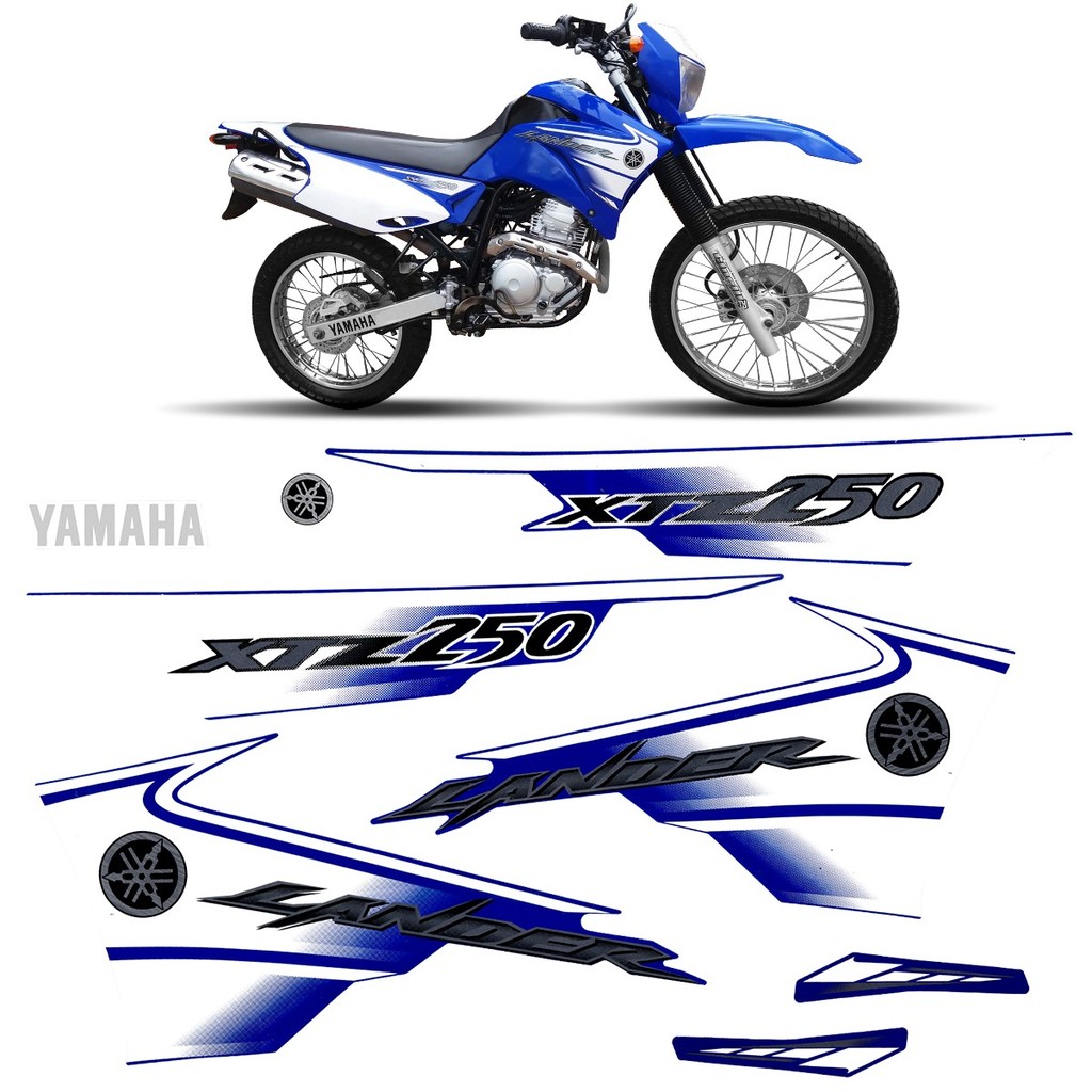 Kit Faixa Cartela Adesivos Completo Carenagem Compatível Com Moto Yamaha Xtz 250 Lander Azul 2008