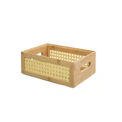 Caixa Organizadora Empilhável de Bambu E Palhinha 22cm - Oikos