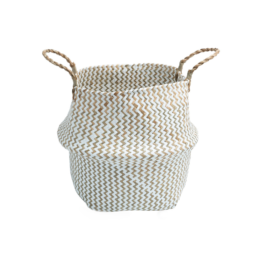 Cesto de Seagrass Branco 39cm com Alças - Oikos