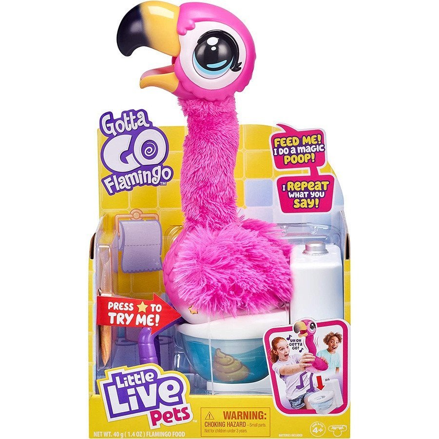 Little Live Pets Gotta Go Flamingo, Brinquedo de Pelúcia Interativo que Come, Canta, Balança, Faz Cocô e Fala, com Bater