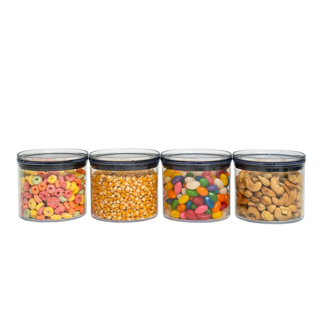 Kit de 4 potes de acrílico 630ml com tampa herméticos - Tüd