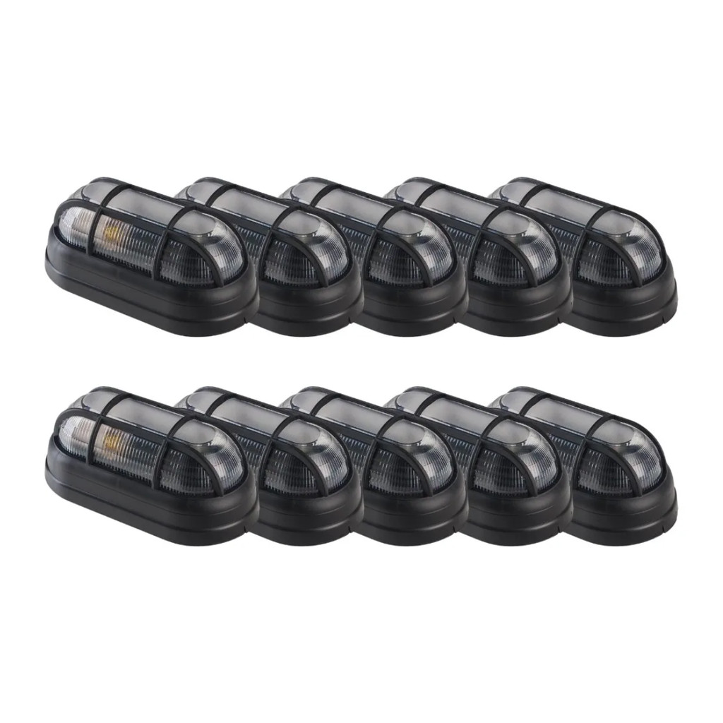 10 Luminária Arandela Tartaruga Externa Grade Pvc Preta OPL