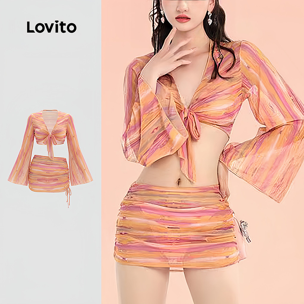 Lovito  Conjuntos de Biquíni Sexy Conjunto de 4 Peças com Padrão de Amarração para Primavera/Verão LNE134042 em Oferta na Shopee