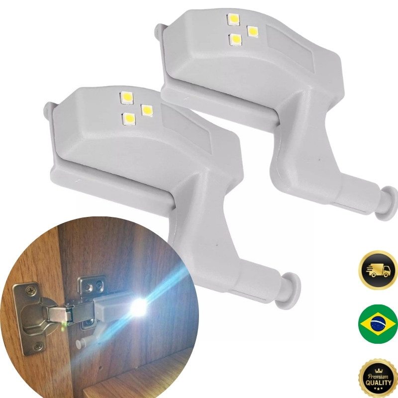 Kit 2 Lâmpadas LED para Dobradiça de Armário com Sensor Automático Luz Interna Guarda-Roupa