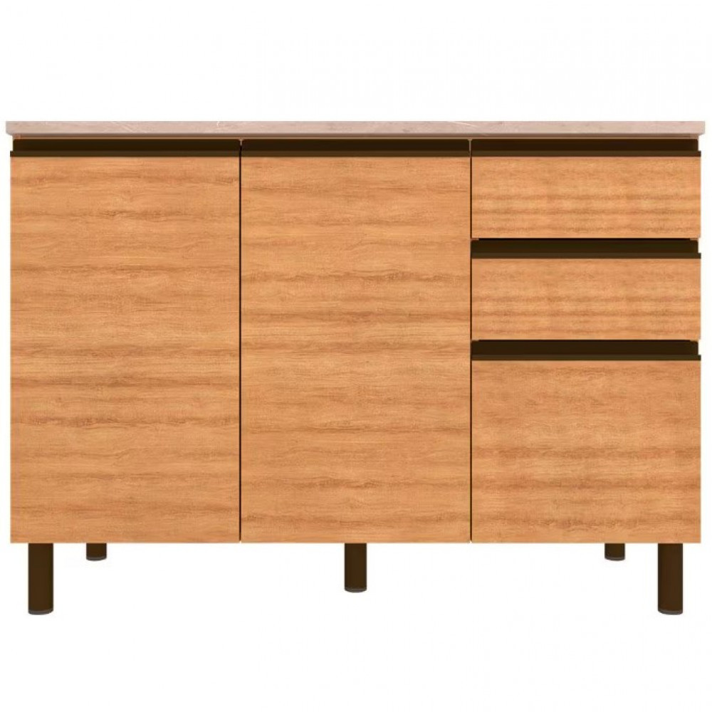 Balcão Bartira Cristal MDP 15mm com 2 Portas, 3 Gavetas e 1 Prateleira