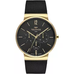 RELÓGIO TECHNOS MASCULINO SLIM DOURADO E PRETO MULTIFUNÇÃO 6P29ALN/1P